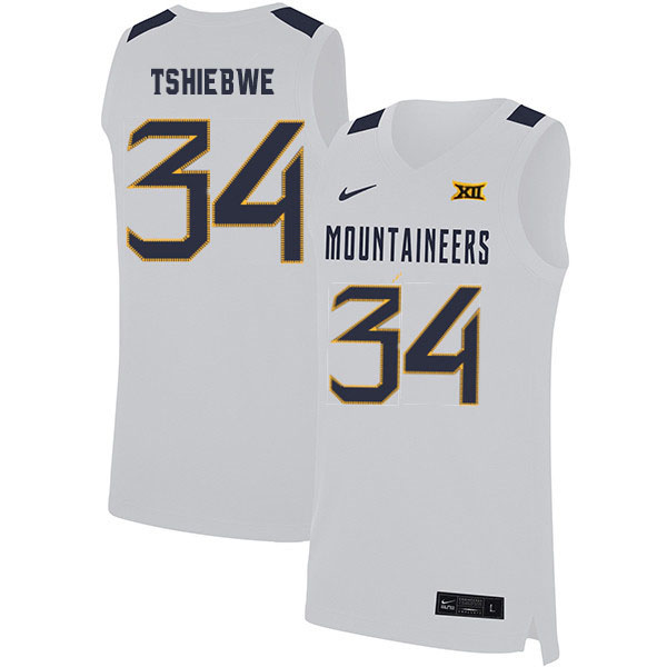 2020 Men #34 Oscar Tshiebwe West Virginia Mountaineers College Basketball Jerseys Sale-White